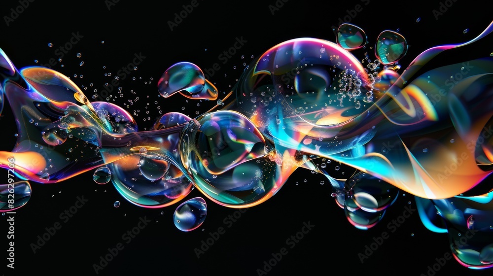 Poster a group of vibrant soap bubbles floating in front of a dark backdrop