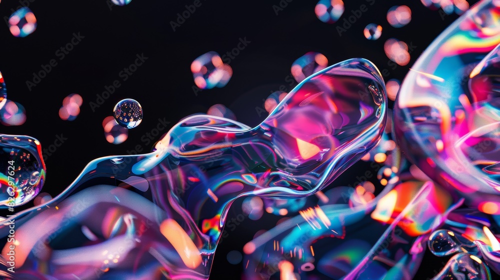 Poster a cluster of colorful soap bubbles drifting in a pool of water