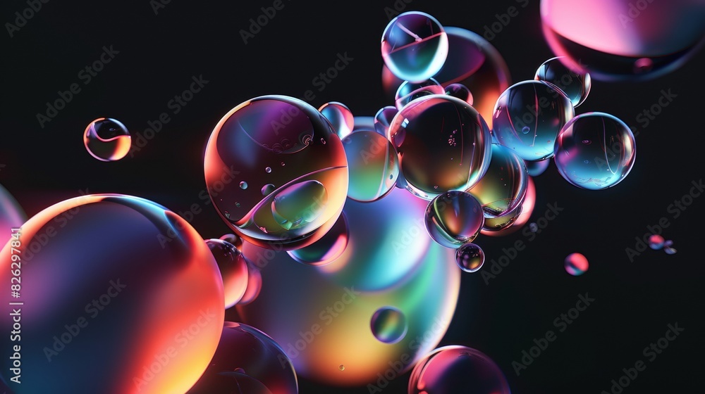 Poster a cluster of colorful soap bubbles drifting in a pool of water