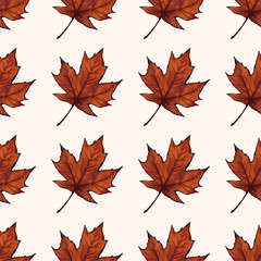 Autumn or fall maple leaf seamless pattern in a grid