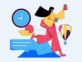 Holiday travel travel characters internet background vector hand drawn illustration
