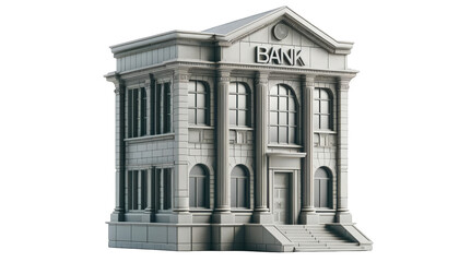 Fototapeta premium Bank building cut out transparent isolated on white background PNG file