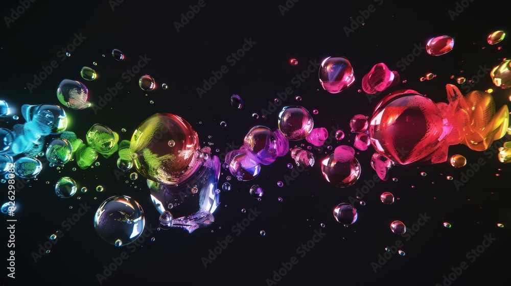 Poster a stunning array of bubbles floating on a dark background