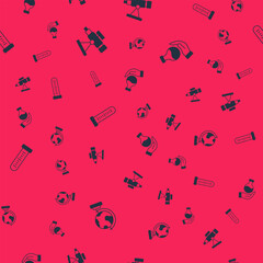 Set Earth globe, Telescope, Test tube and on seamless pattern. Vector