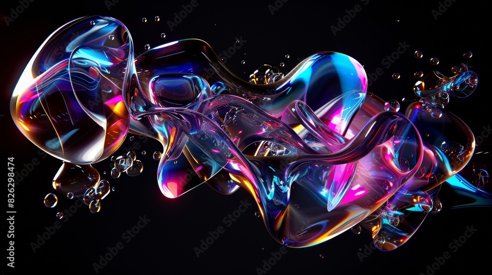 Poster colorful soap bubbles on a black background create a beautiful display