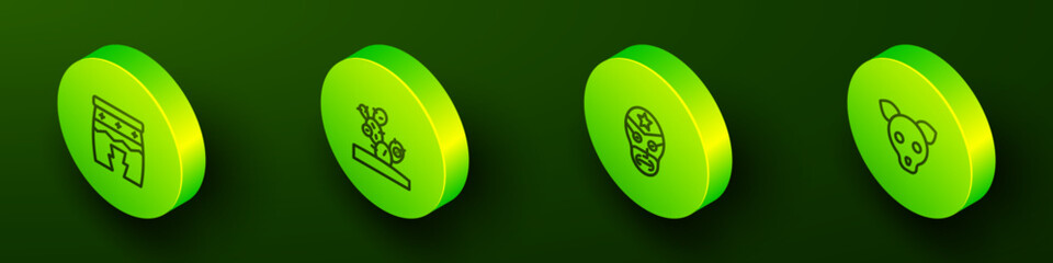 Set Isometric line Huehuetl, Cactus, Mexican wrestler and Dog icon. Vector