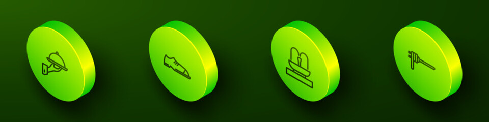 Set Isometric line Covered with tray of food, Men shoes, Fountain and Pasta spaghetti icon. Vector