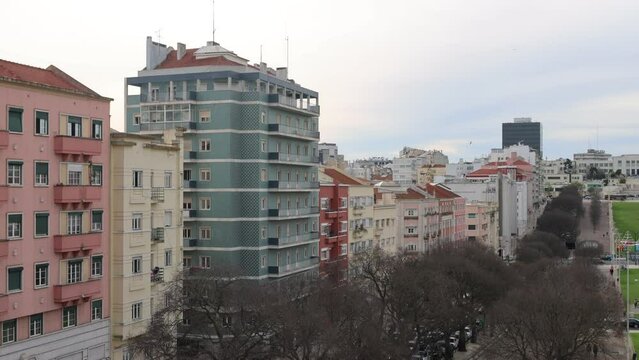 Shot of the landscape over Alameda Dom Afonso Henriques showing residential buildings.