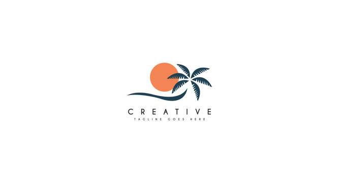 Palm Tree Beach Silhouette for Hotel Restaurant Vacation Holiday Travel logo design