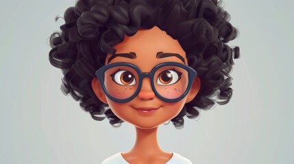 Cartoon kid with afro hair and black eyes. AI-generated image.