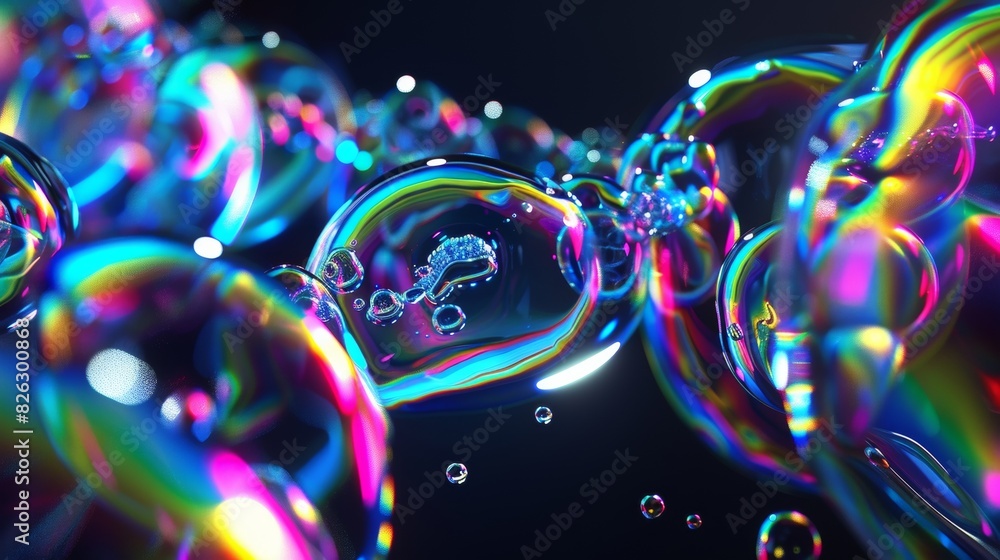 Poster a cluster of colorful soap bubbles drifting in a pool of water