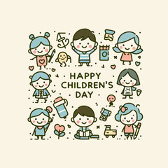 Happy children's day background poster with happy kids vector illustration