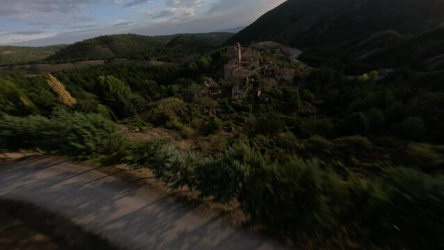Drone footage of the ruins of Turruncun village in the municipality of Arnedo in Rioja Baja, Spain