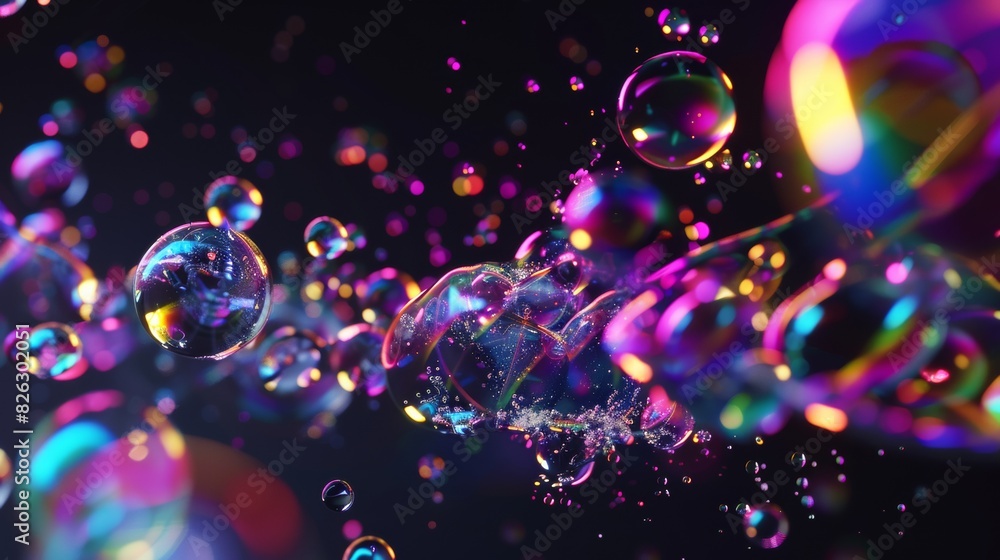 Poster colorful soap bubbles floating in the air create a beautiful display
