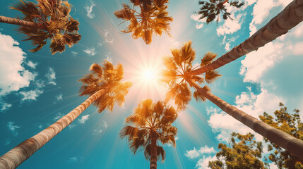 Palm Tree Sun Rays: Low Angle View of Los Angeles