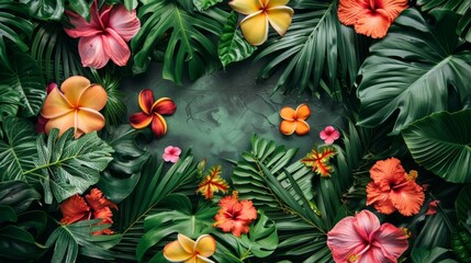 Vibrant pop-art mockup with tropical leaves and vibrant flowers on a lush background