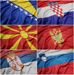 collage of waving colorful national flags of bosnia and herzegovina ,croatia ,macedonia ,montenegro...