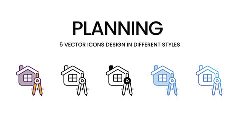 Planning icons vector set stock illustration.