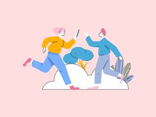 People exercising healthy running vector internet operation illustration
