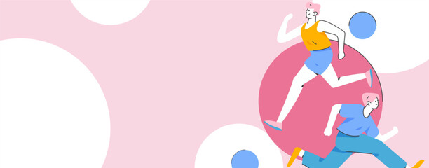 People exercising healthy running vector internet operation illustration
