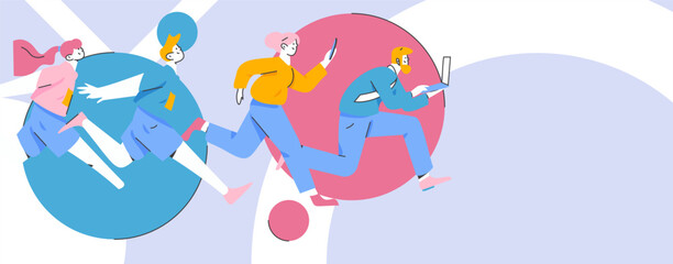 People exercising healthy running vector internet operation illustration
