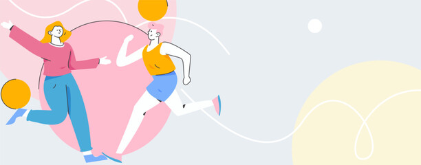 People exercising healthy running vector internet operation illustration
