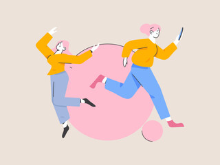 People exercising healthy running vector internet operation illustration
