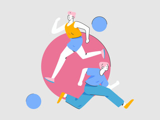 People exercising healthy running vector internet operation illustration
