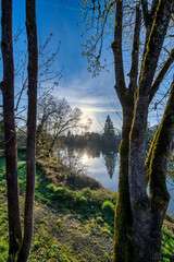 Umpqua River running through Roseburg, Oregon, USA.