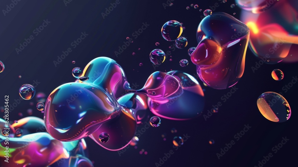 Poster vivid bubbles float in the liquid, creating a colorful display