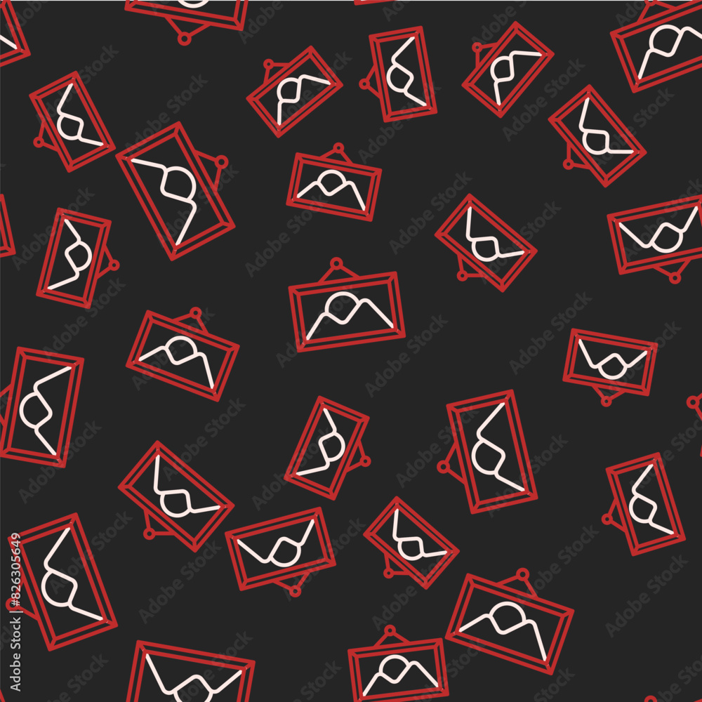 Poster line picture landscape icon isolated seamless pattern on black background. vector