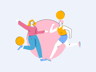 Obraz premium People exercising healthy running vector internet operation illustration 