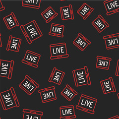 Line Online poker table game icon isolated seamless pattern on black background. Online casino. Vector