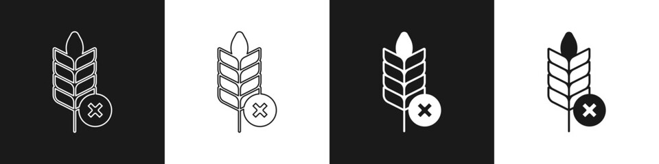 Set Gluten free grain icon isolated on black and white background. No wheat sign. Food intolerance symbols. Vector