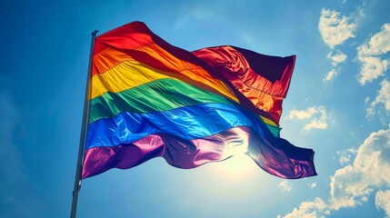 Rainbow Flag Flying High in the Sky