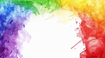 Rainbow Colored Paint Splattered on White Background
