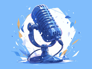 Obraz premium Microphone on a stand against a blue backdrop