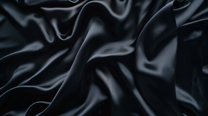 Fototapeta premium Black silk fabric natural texture background