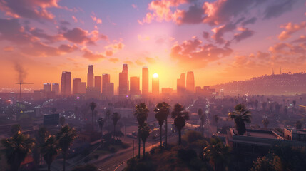 Spectacular Sunset View of Los Angeles Skyline