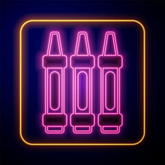 Glowing neon Wax crayons for drawing icon isolated on black background. Vector