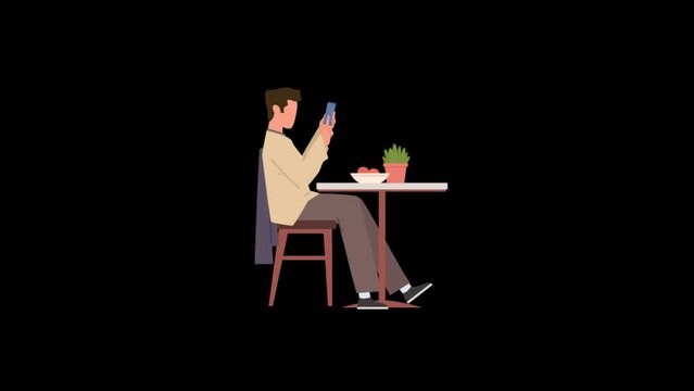 Animation of a man texting, using his phone