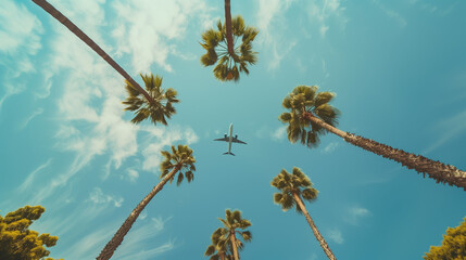 Palm Trees in Beverly Hills with Aircraft Flying Overhead