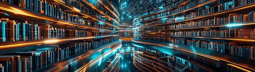 3D digital library with business resources accessible via tablets or computer