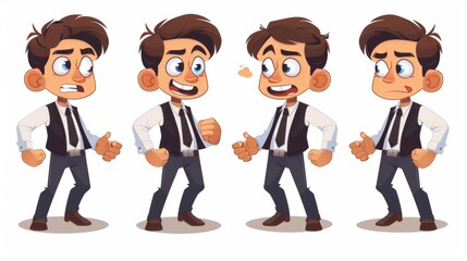A cartoon character portraying a businessman experiencing different emotions as he designs.