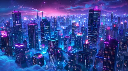 Night City Illustration. Fantasy Urban Backdrop. Concept Art. Realistic Illustration. Video game digital artwork background. Street Scenery.