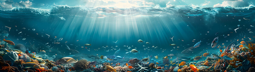 Ocean Conservation: High Resolution Image of Clean Up Efforts with Glossy Backdrop Supporting Sustainable Seafood Practices