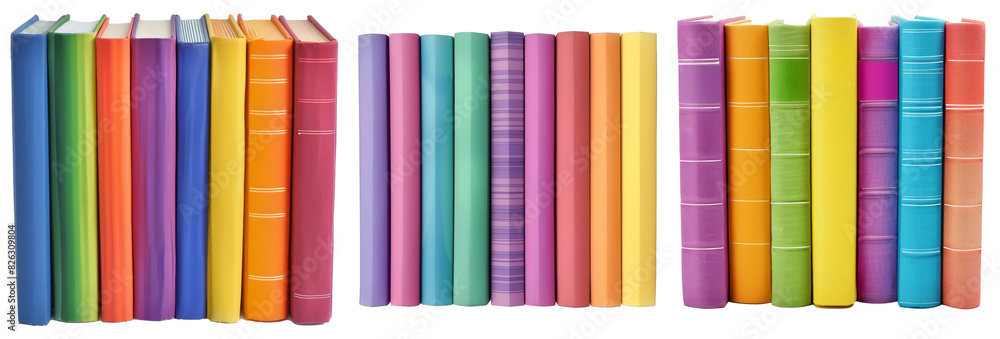 Poster white or transparent background with a row of colorful books