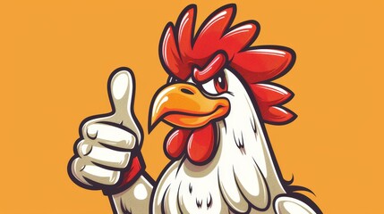 The cartoon illustration of a chicken giving his thumbs up