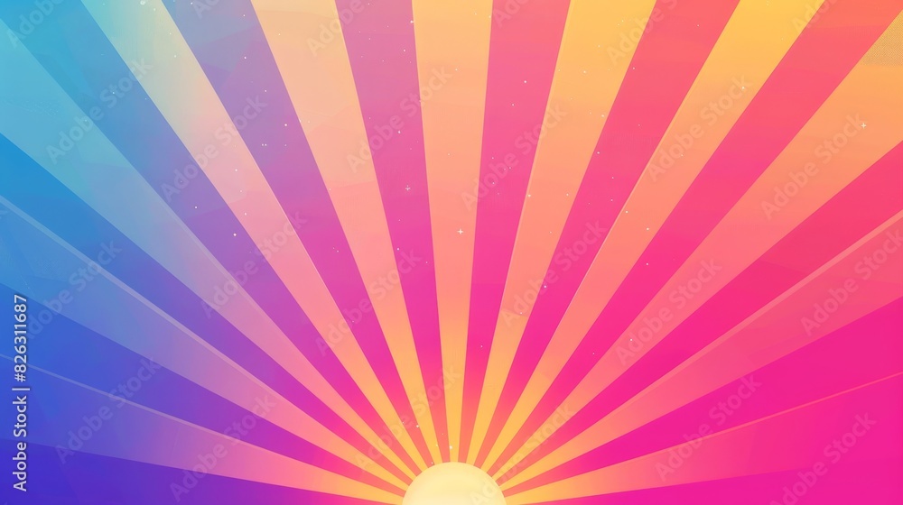 Poster a retro groovy background with a bright sunburst in the style of the 60's and 70's. trendy colorful 