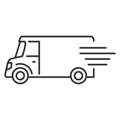 Moving and cargo transportationShipping fast delivery truck.Delivery truck with man.Delivery courier man.Delivery van.The postman is driving a van.Isolated on white background.Flat vector.